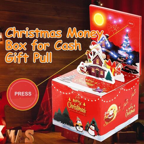 عيد الميلاد مفاجأة مربع هدية مربع للمال، يطفو على السطح صندوق المال للحصول على هدية نقدية عيد الميلاد 3D الموسيقية مع RGB LED بما في ذلك 30PCS أكياس للنساء الرجال الفتيات الفتيان أمي أبي صديق in Kuwait