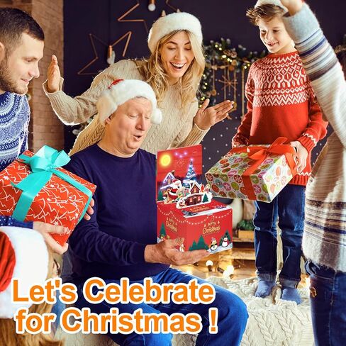 عيد الميلاد مفاجأة مربع هدية مربع للمال، يطفو على السطح صندوق المال للحصول على هدية نقدية عيد الميلاد 3D الموسيقية مع RGB LED بما في ذلك 30PCS أكياس للنساء الرجال الفتيات الفتيان أمي أبي صديق in Kuwait