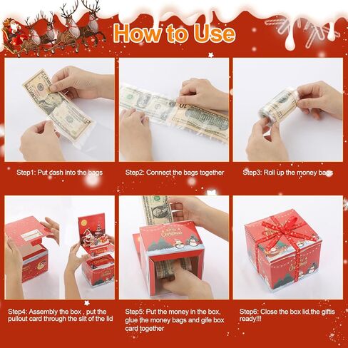 عيد الميلاد مفاجأة مربع هدية مربع للمال، يطفو على السطح صندوق المال للحصول على هدية نقدية عيد الميلاد 3D الموسيقية مع RGB LED بما في ذلك 30PCS أكياس للنساء الرجال الفتيات الفتيان أمي أبي صديق in Kuwait