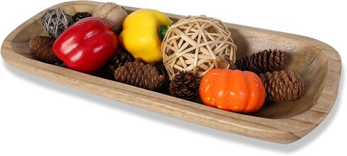 Wood Dough Bowl,Hand Carved Decorative Bowls for Decor Rustic Wooden Dough Bowls Decorative Wooden Dough Bowl for Table Centerpiece Dining Living Room Home Kitchen Decor (Length-17.15 inch) in Saudi Arabia