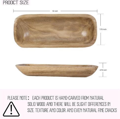 Wood Dough Bowl,Hand Carved Decorative Bowls for Decor Rustic Wooden Dough Bowls Decorative Wooden Dough Bowl for Table Centerpiece Dining Living Room Home Kitchen Decor (Length-17.15 inch) in Saudi Arabia