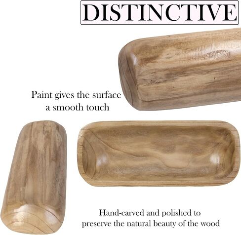 Wood Dough Bowl,Hand Carved Decorative Bowls for Decor Rustic Wooden Dough Bowls Decorative Wooden Dough Bowl for Table Centerpiece Dining Living Room Home Kitchen Decor (Length-17.15 inch) in Saudi Arabia