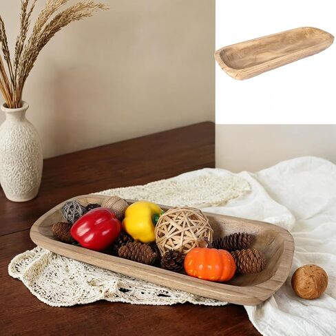 Wood Dough Bowl,Hand Carved Decorative Bowls for Decor Rustic Wooden Dough Bowls Decorative Wooden Dough Bowl for Table Centerpiece Dining Living Room Home Kitchen Decor (Length-17.15 inch) in Saudi Arabia