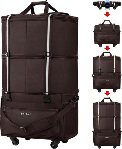 mixi Travel Bag with Wheels Expandable Foldable Luggage Bag Collapsible Rolling Travel Bag Duffel Bag Large Capacity Suitcase for Men Women, Black in Saudi Arabia