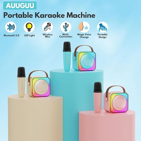 Karaoke Machine, Portable Bluetooth Speaker with Wireless Microphones for Kids Adult, Birthday Family Party Gifts Toys for Toddler Girls Boys 3 4 5 6 7 8 9 10 11 12+ Year Old in Saudi Arabia