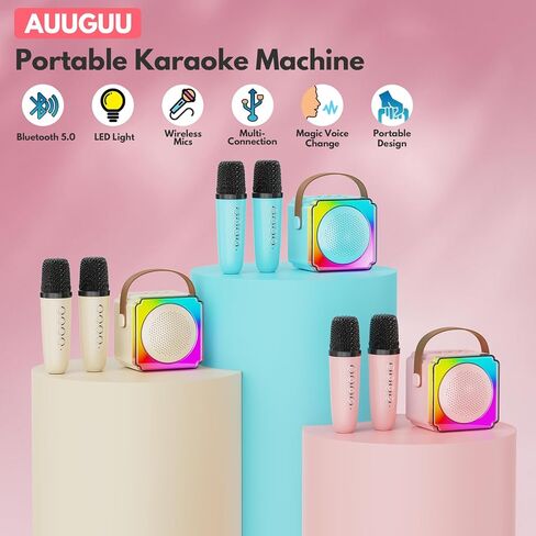 Karaoke Machine, Portable Bluetooth Speaker with Wireless Microphones for Kids Adult, Birthday Family Party Gifts Toys for Toddler Girls Boys 3 4 5 6 7 8 9 10 11 12+ Year Old in Saudi Arabia