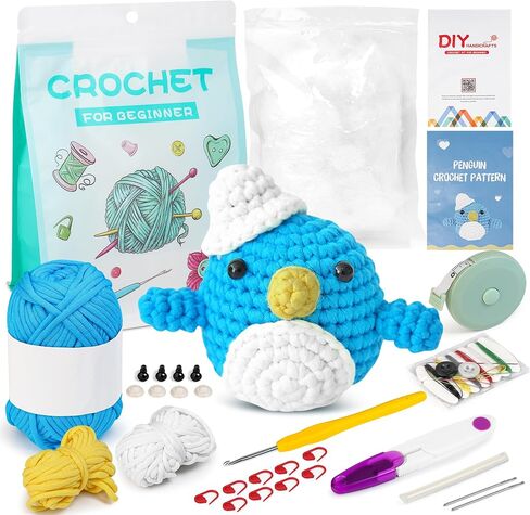 مجموعة Lacoccinct Crochet للمبتدئين - مجموعة تعلم الكروشيه - مجموعة أدوات الكروشيه الحيوانية - غزل ممتاز سهل - فيديو تعليمي خطوة بخطوة - نمط البطريق اللطيف in Saudi Arabia