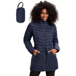 Women Packable Puffer Jacket Hooded Warm Lightweight Quilted Puffy Coat
