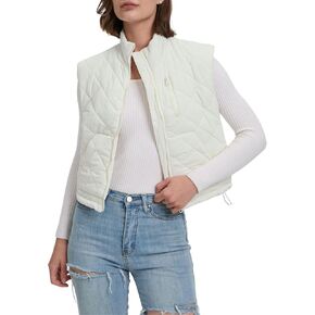 Womens Puffer Vest Cropped Lightweight Zip Up Quilted Vest Sleeveless Padded Jacket Coats with Pockets