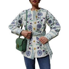 COZYPOIN Women Floral Printed Quilted Jacket Colorblock Lightweight Padded Jacket Puffer Coat Outwear