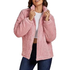 luvamia Winter Jacket Coats for Women Corduroy Puffer Quilted Jackets Warm Long Sleeves Stand Collar Pockets Zip Up Coat