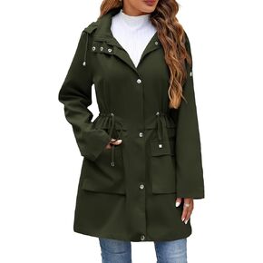 Womens Rain Jacket with Hood, Long Rain Coat for Women Waterproof Trench Coat Lined Windbreaker Fall Jacket