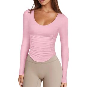 LASLULU Womens Active Long Sleeve Crop Workout Tops Scoop Neck Athletic Yoga Gym Running Shirts Pilates Tops Cutout