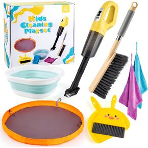 Kids Cleaning Set with Handheld Vacuum Cleaners, 8PCS Toddler Cleaning Toys, Kids Vacuum That Really Works, Toy Vacuum for Toddlers, Pretend Play Housekeeping Cleaning Toys Set Gift for Girls Boys