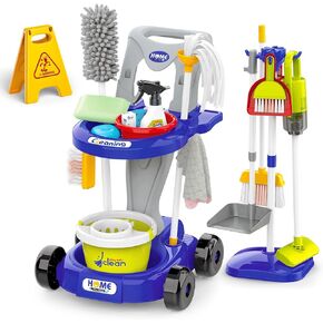 deAO Kids Cleaning Set, Detachable 29 PCS Pretend Play Kids Housekeeping Kit with Working Vacuum Cleaner, Broom, Mop, Dust Pan, Pretend Play House Cleaning Tools Set Gift for 3 4 5+ Kids (Red)