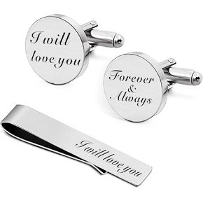 JUOOE Personalized Cuff Links for Men Tie Clip Set - Father of the Bride/Groom Gift - Wedding Jewelry Cufflinks Groomsmen Gifts Keepsake Gift for Dad in Kuwait