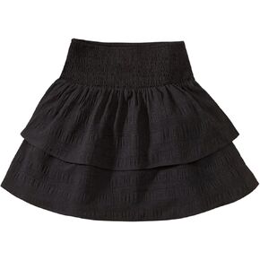 OYOANGLE Girl's Cute Elastic High Waist Shirred Tiered Layer Ruffle Hem A Line Short Skirt