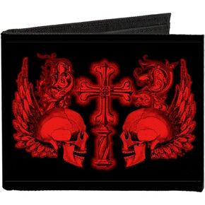 Buckle-Down Men's Standard Canvas Bifold Wallet Skulls, 4.0" x 3.5"
