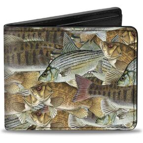 Buckle-Down Men's Wallet, Bifold, Fishes Stacked, Vegan Leather, 4.0" x 3.5"