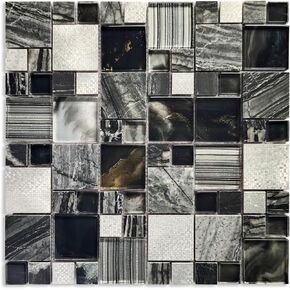 Upgraded Silver Metallic Glass Mosaic Tiles Mixed Carrara White Marble for Kitchen Backsplash, Bathroom Shower, Fireplace Wall Decor (Pack of 5 Sheets)