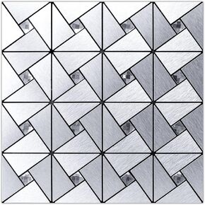 Art3d 10 ورقات قابلة للتقشير والعصا باكسبلاش بلاط فسيفساء معدني لديكور جدار المطبخ، عصا على علامات البلاط المركب من الألومنيوم، لغز طاحونة فضية من الزجاج المختلط