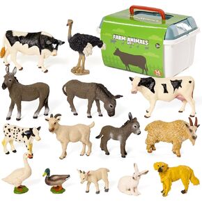 Farm Realistic Animal Figures Play Set Playmat & Storage Box, Non-Toxic Hand Painted Educational Toys