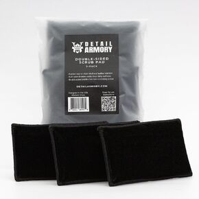 Double-Sided Scrub Pad, Interior Car Cleaning, Effective on Dashboards, Center Consoles, Door Panels, Plastic Trim, Leather Seats, Safe for Leather, Plastic, Vinyl, 3-Pack (Black)
