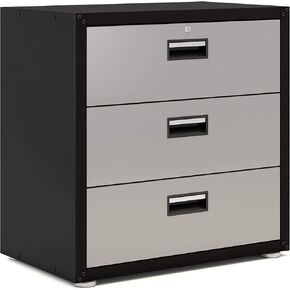Heavy-Duty Metal Garage Storage Cabinet with Wheels - Versatile Tool Cabinet for Organized Garage, Workbench with Drawers and Wall Mounted Shelving, Ideal Floating Cabinet Solution (Black and Grey)