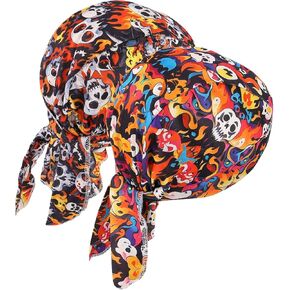 DOCILA 2 Pcs Do Rags for Men Skull Cap Fashion Print Helmet Liner Bandana Beanie Sweat Motorcycle Cycling Sports Accessories