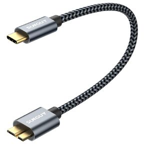 SUNGUY Micro B to USB C Hard Drive Cable 1FT, 10Gbps Short USB C to Micro B Cord, USB C to External Hard Drive Cable Nylon Braided for MacBook Air M2 Pro, iPad, WD Toshiba Westgate Seagate