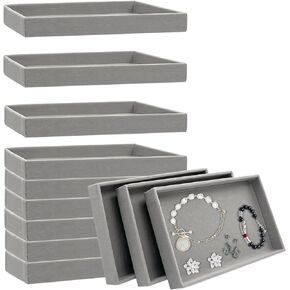 12pcs Small Velvet Jewelry Trays, 8.3 x 5 x 1 Inches Premium Stackable Jewelry Drawers Organizer Trays, Jewelry Storage Display Trays for Necklace Earring Ring Bracelet, Grey (1 grid) in Kuwait