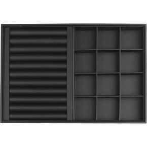 uxcell Jewelry Organizer Trays with Removable Dividers for Drawers, PU Leather Jewelry Organizer Drawer Inserts Display Storage Flat Tray Black