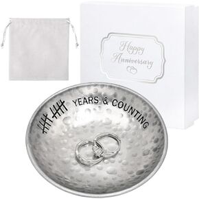 CEELGON 10 Year Wedding Anniversary Tin Gifts 10th Gifts 4" Tin Jewelry Tray Engraved Aluminum Decorative Dish Wedding Gifts for Couple Anniversary Tin Gifts for Him or Her