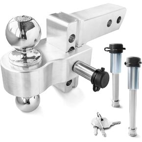 MILLISEC Adjustable Trailer Hitch Fits 2-Inch Receiver,4-Inch Drop/Rise Aluminum Tow Hitches Doubble-Ball (2'', 2-5/16''),12500 LBS GTW-Drop Hitch Ball Mount for Heavy Duty Truck