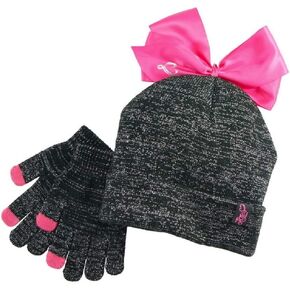 JoJo Siwa Beanie Hat and Glove Set Pink Bow Sparkly Little Kid Cold Weather