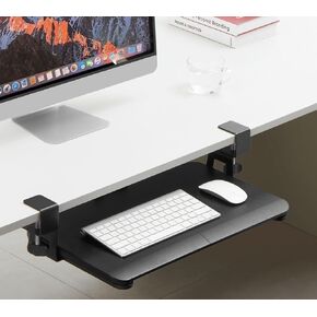 Clamp-on Rotating Computer Keyboard and Mouse Tray, Slide Out with Sturdy C-Clamp Mount,Ergonomic Typing, Black (20"x 12")