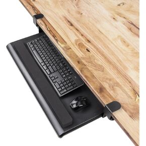 EHO Large Ergonomic C-Clamp Keyboard Tray Mount Under Desk with Wrist Rest, Slide-Out Platform 27.5x12.2 inch, Pull Out Keyboard & Mouse Tray Save Space Easy Installation for Home or Office, Black