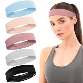 5 Pack Headbands for Women, Elastic Soft Fabric Non-Slip Premium Stretchy Sport Head Bands, Hair Accessories Wear for Yoga, Spa, Workout, Running or Travel
