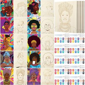 MotiMind 10 Set Pre Drawn Wooden Canvas for Painting Sip and Paint Kit 8" x 10" Pre Printed Canvases Wood Boards for Party Favor DIY Virtual Adult's Date Night(Floral Style)