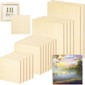18 Pack Wood Canvas Board, 4 Sizes Wood Panels for Painting, Wooden Cradled Panel Board for Drawing, Pouring Art, Crafts and Decor