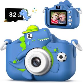 Dinosaur Kids Camera for Boys Girls, Toddler Digital Selfie Camera with Cute Protective Cover and 32G SD Card, Christmas Birthday Gifts Toys for 3 4 5 6 7 8 9 10 11 12 Years Old Little Girls and Boys