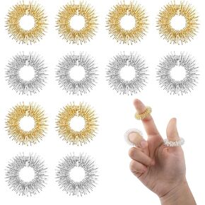 Spiky Sensory Rings, 12 Pcs Fidget Rings Stress Relief Toys Acupressure Rings, Spiky Sensory Finger Rings for Anxiety Stress Relief Fidget Sensory Toys for Adults Stress Reducer, Gold & Silver