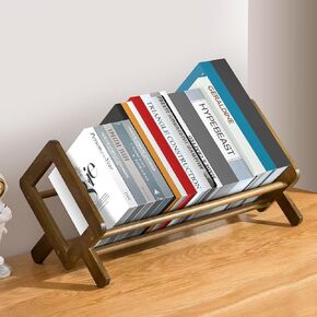 Desktop Bookshelf Mini Desk Bookshelf Book Organizer Bamboo Small Tabletop Book Shelf for Cookbooks/CDs/Recipe Books, Little Book Rack Tilted Tabletop Bookcase for Small Spaces in Home/Office