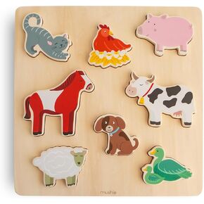 mushie Wooden Farm Puzzle | for Kids 3 Years+ | Preschool Educational & Toddler Montessori Toys (6 pcs)