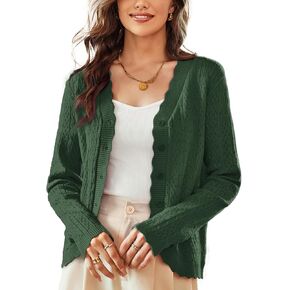 KANCY KOLE Women's 2023 Long Sleeve Cropped Cardigan Sweaters Lightweight Crochet Button Down Cardigans Shrug S-2XL
