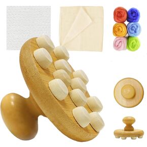 WEICIM Wet Felting Tool/Wooden Wet Felting Tool/Fulling Block, Contains 60 g Needle Felting Wool Roving Bag,Great for Working on Seams, Flat Felt, Shaping Your Felt Hats/Felted Slippers/Felt Handbag