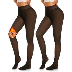 NEW YOUNG Fleece Lined Tights Women - Fake Translucent Warm Pantyhose Leggings Thick Thermal Tights for Winter
