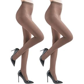 2 Pairs tights for women tummy control, Control Top Microfiber 40D Semi Opaque tights for women