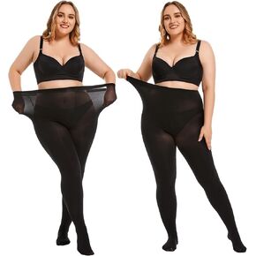 YAGAXI 2 Pairs Plus Size Soft Semi Opaque Tights for Women - 80D Women's Control Top Footed Pantyhose Reinforced Toe