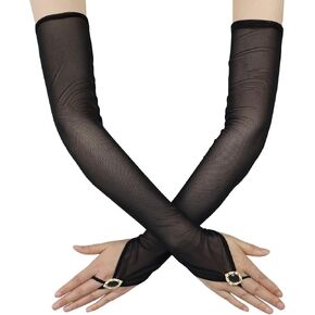 Opera Long Fingerless Gloves for Bridal Wedding Party Costume Stretchy Glove Mesh and Drill Gloves